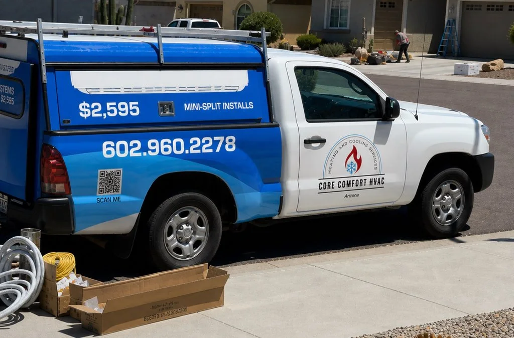 Core Comfort service truck parked at a home